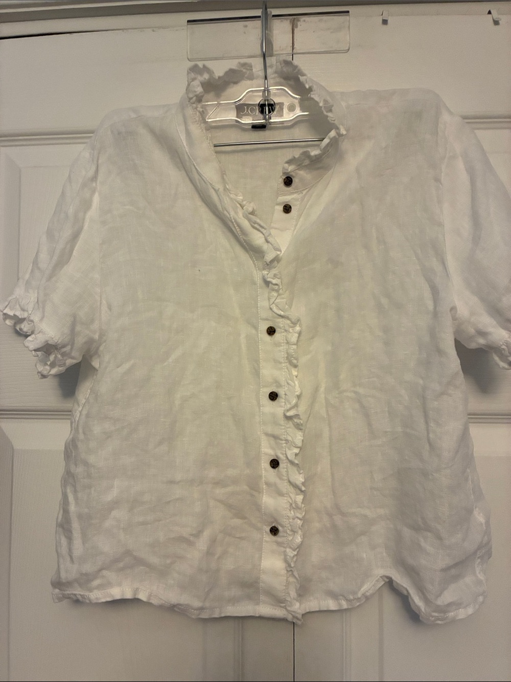 J.Crew Ruffle-Trim Linen Button-Up Shirt White small Summer 2024 CC709